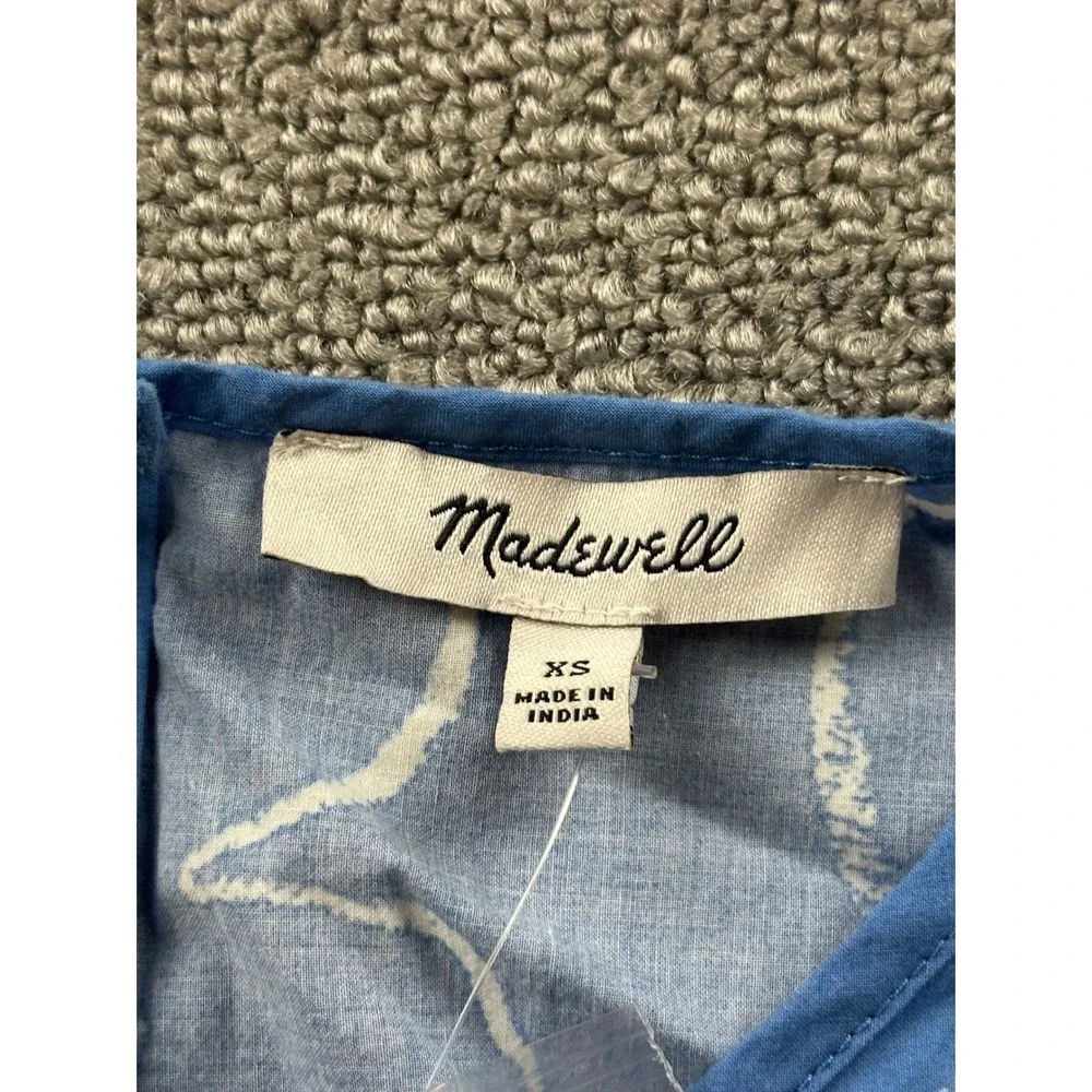 Madewell Poplin Puff Sleeve Cutout Crop Top Women‎ XS Blue Ornamental Floral